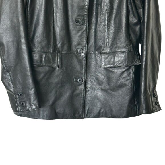GAP Vintage Leather M Black Blazer Jacket Y2K Button Front Flap Pockets Women’s - Picture 5 of 10